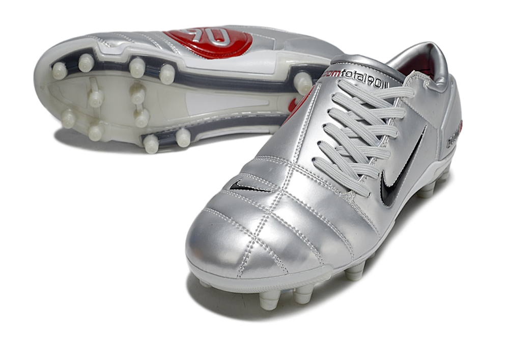 T90 Series Super A Back Slip Firm Ground Soccer Boots - Metallic Silver/Red