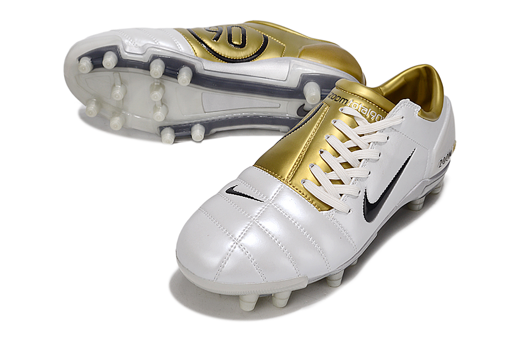 T90 Series Super A Back Slip Firm Ground Soccer Boots - White/Metallic Gold