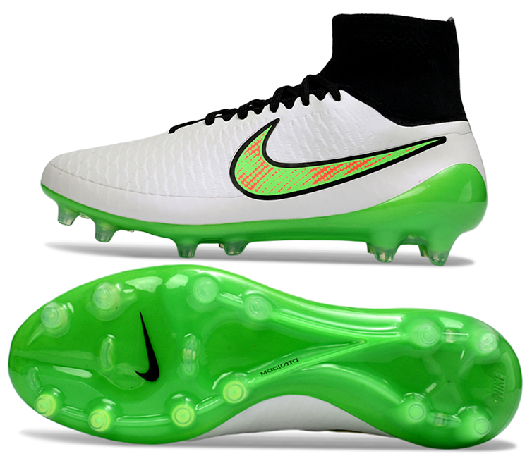 Magita Obra ACC Waterproof Full Knit FG Soccer Shoes - White/Poison Green/Black/Total Orange