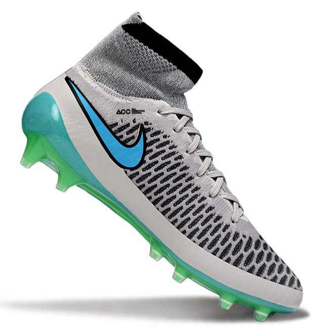 Magita Obra ACC Waterproof Full Knit FG Soccer Shoes - Wolf Grey/Turquoise Blue/Black
