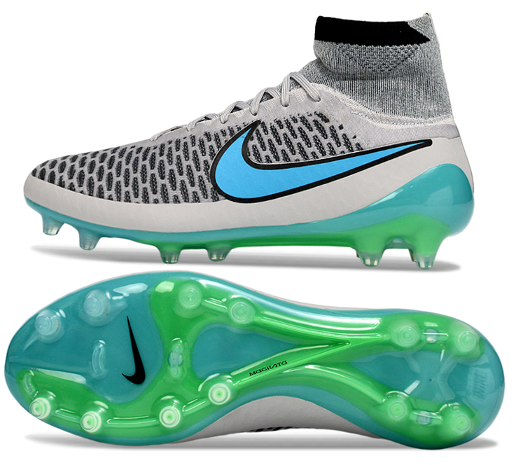 Magita Obra ACC Waterproof Full Knit FG Soccer Shoes - Wolf Grey/Turquoise Blue/Black