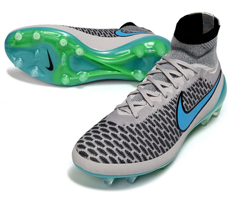 Magita Obra ACC Waterproof Full Knit FG Soccer Shoes - Wolf Grey/Turquoise Blue/Black