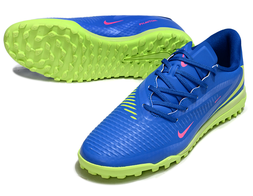 Phantom 6 Low Academy Men's/Women's TF Low-Top Soccer Shoes for Artificial Ground - Blue/Neon Yellow/Pink