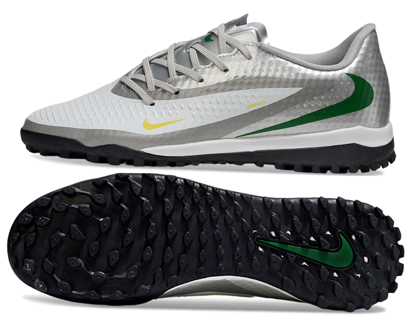 Phantom 6 Low Academy Men's/Women's TF Low-Top Soccer Shoes for Artificial Ground - White/Silver/Black/Green