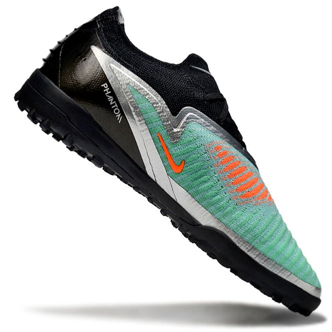 Phantom GX III Elite Double-Layer Waterproof Fishwire Full Knit Grass Stud TF Soccer Shoes - Black/Pistachio Frost/Orange/Silver
