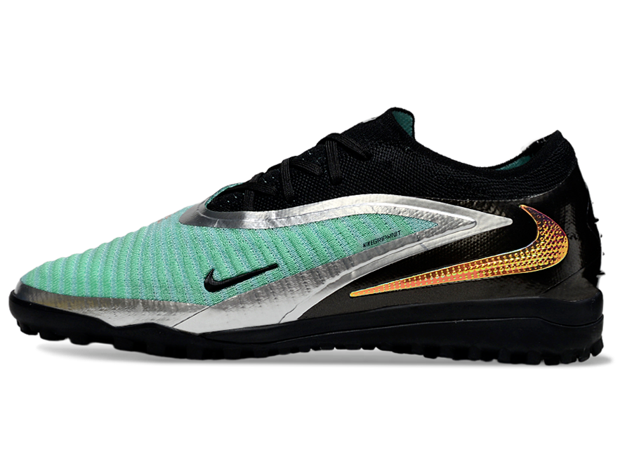 Phantom GX III Elite Double-Layer Waterproof Fishwire Full Knit Grass Stud TF Soccer Shoes - Black/Pistachio Frost/Orange/Silver