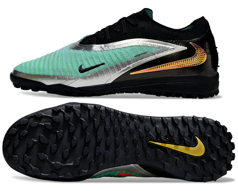 Phantom GX III Elite Double-Layer Waterproof Fishwire Full Knit Grass Stud TF Soccer Shoes - Black/Pistachio Frost/Orange/Silver
