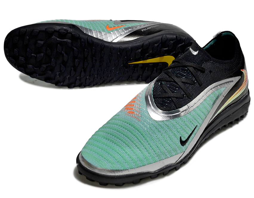 Phantom GX III Elite Double-Layer Waterproof Fishwire Full Knit Grass Stud TF Soccer Shoes - Black/Pistachio Frost/Orange/Silver