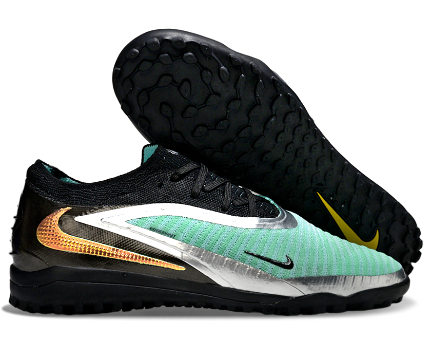 Phantom GX III Elite Double-Layer Waterproof Fishwire Full Knit Grass Stud TF Soccer Shoes - Black/Pistachio Frost/Orange/Silver