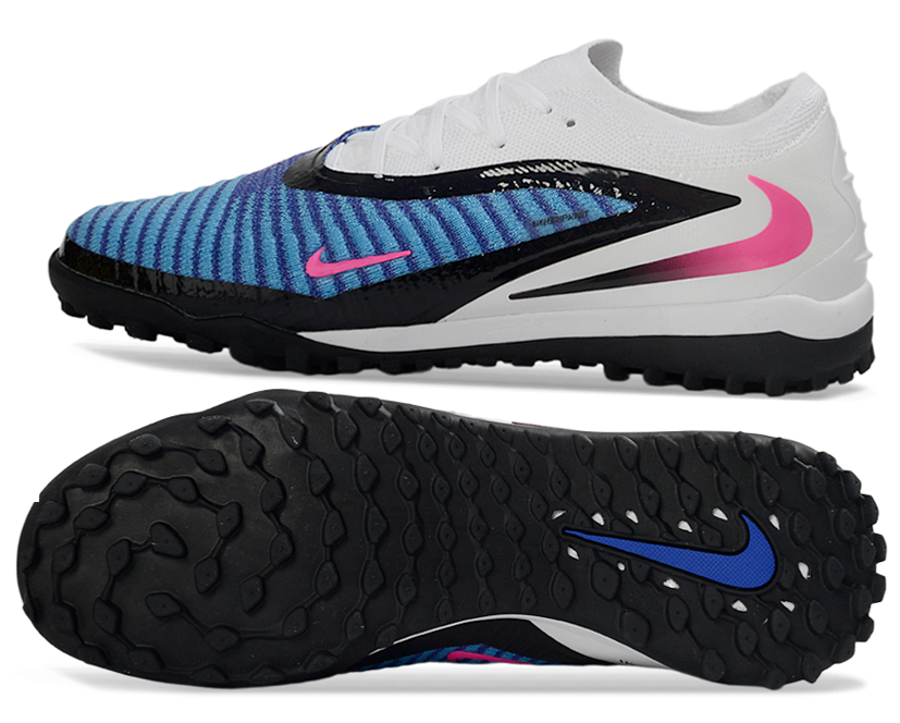 Phantom GX III Elite Double-Layer Waterproof Fishwire Full Knit Grass Stud TF Soccer Shoes - Blue/White/Black/Pink