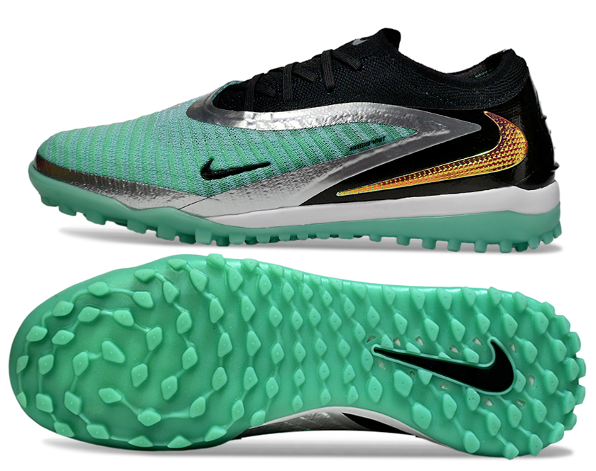 Phantom GX III Elite Double-Layer Waterproof Fishwire Full Knit Grass Stud TF Soccer Shoes - Jade/Silver/Black/Gold