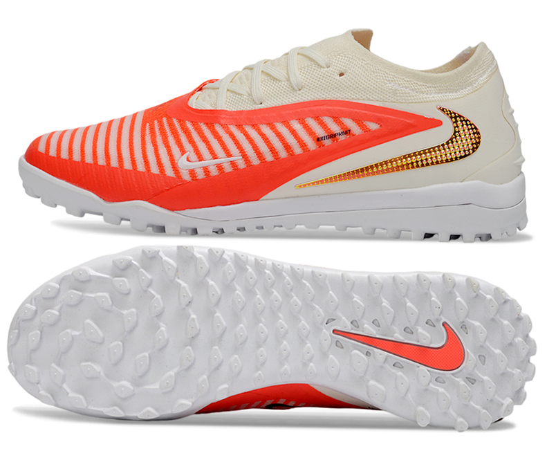 Phantom GX III Elite Double-Layer Waterproof Fishwire Full Knit Grass Stud TF Soccer Shoes - White/Orange/Gold