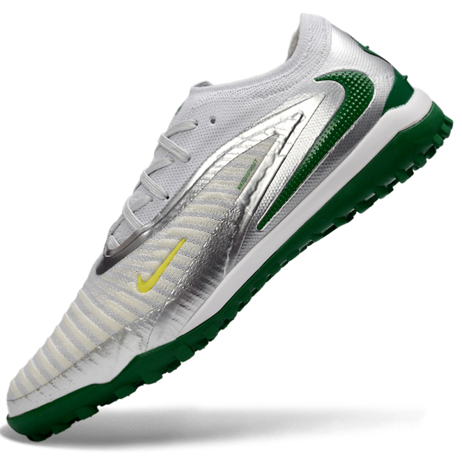 Phantom GX III Elite Double-Layer Waterproof Fishwire Full Knit Grass Stud TF Soccer Shoes - White/Silver/Green