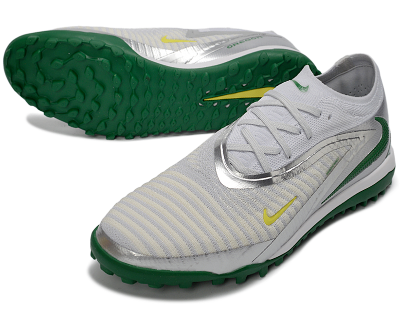 Phantom GX III Elite Double-Layer Waterproof Fishwire Full Knit Grass Stud TF Soccer Shoes - White/Silver/Green