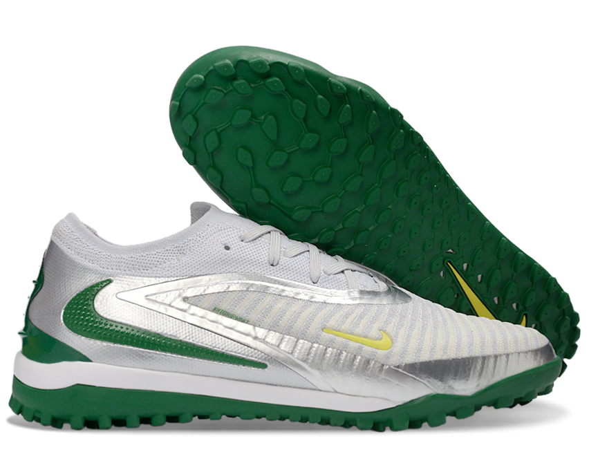Phantom GX III Elite Double-Layer Waterproof Fishwire Full Knit Grass Stud TF Soccer Shoes - White/Silver/Green