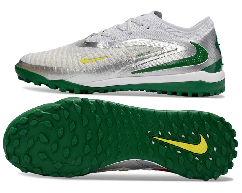 Phantom GX III Elite Double-Layer Waterproof Fishwire Full Knit Grass Stud TF Soccer Shoes - White/Silver/Green