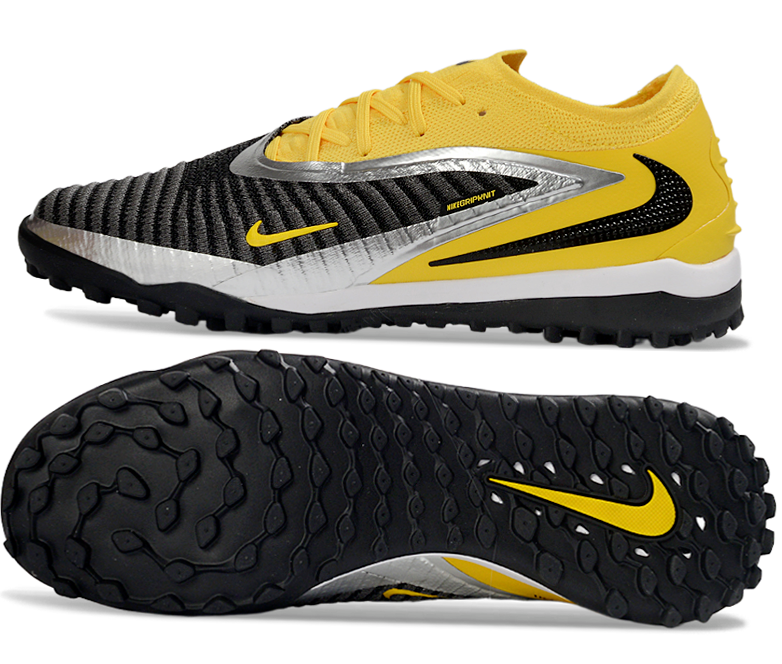 Phantom GX III Elite Double-Layer Waterproof Fishwire Full Knit Grass Stud TF Soccer Shoes - Yellow/Black/Silver