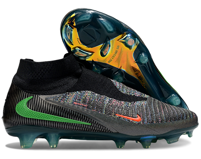Phantom GX III Elite High-Top with Double-Layer Waterproof Fish Silk Full Knit FG Soccer Shoes - Black/Grey/Green