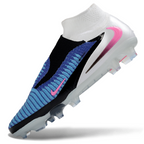 Phantom GX III Elite High-Top with Double-Layer Waterproof Fish Silk Full Knit FG Soccer Shoes - White/Blue/Black