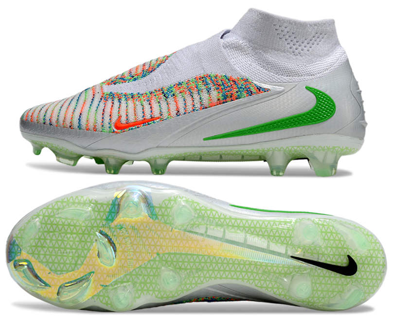 Phantom GX III Elite High-Top with Double-Layer Waterproof Fish Silk Full Knit FG Soccer Shoes - White/Green/Multicolor
