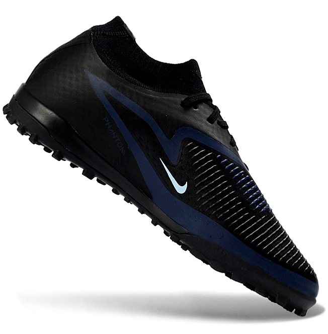 Phantom GX III Elite High-Top with Double-Layer Waterproof Fishwire Full Knit Grass Stud TF Soccer Shoes - Black/Light Blue