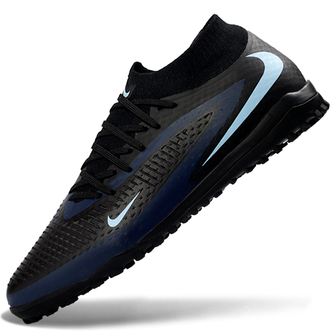 Phantom GX III Elite High-Top with Double-Layer Waterproof Fishwire Full Knit Grass Stud TF Soccer Shoes - Black/Light Blue