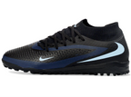 Phantom GX III Elite High-Top with Double-Layer Waterproof Fishwire Full Knit Grass Stud TF Soccer Shoes - Black/Light Blue