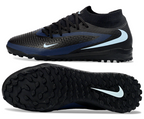 Phantom GX III Elite High-Top with Double-Layer Waterproof Fishwire Full Knit Grass Stud TF Soccer Shoes - Black/Light Blue