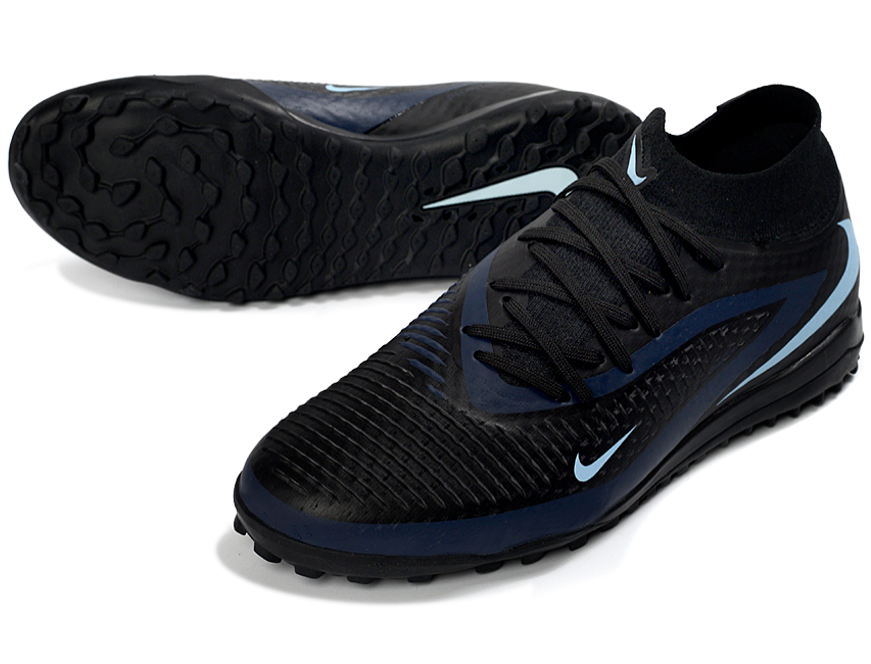 Phantom GX III Elite High-Top with Double-Layer Waterproof Fishwire Full Knit Grass Stud TF Soccer Shoes - Black/Light Blue