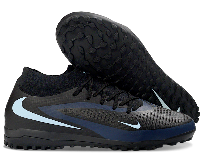 Phantom GX III Elite High-Top with Double-Layer Waterproof Fishwire Full Knit Grass Stud TF Soccer Shoes - Black/Light Blue