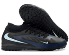 Phantom GX III Elite High-Top with Double-Layer Waterproof Fishwire Full Knit Grass Stud TF Soccer Shoes - Black/Light Blue