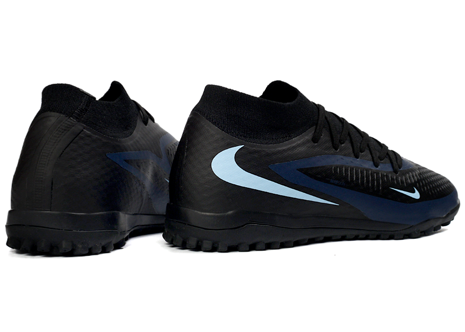 Phantom GX III Elite High-Top with Double-Layer Waterproof Fishwire Full Knit Grass Stud TF Soccer Shoes - Black/Light Blue