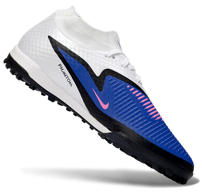 Phantom GX III Elite High-Top with Double-Layer Waterproof Fishwire Full Knit Grass Stud TF Soccer Shoes - Blue/White/Black/Pink