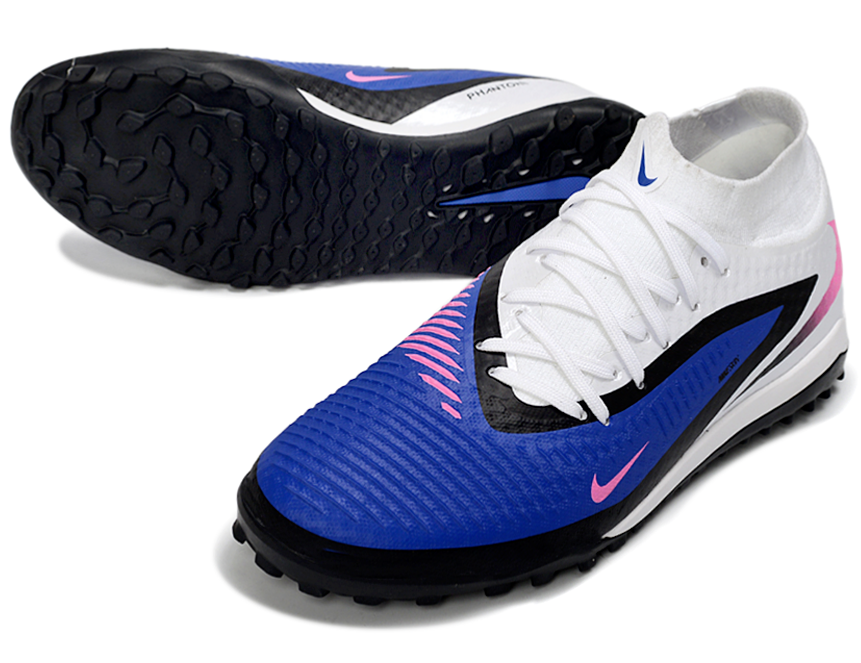 Phantom GX III Elite High-Top with Double-Layer Waterproof Fishwire Full Knit Grass Stud TF Soccer Shoes - Blue/White/Black/Pink