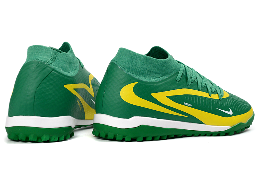 Phantom GX III Elite High-Top with Double-Layer Waterproof Fishwire Full Knit Grass Stud TF Soccer Shoes - Green/Yellow/White