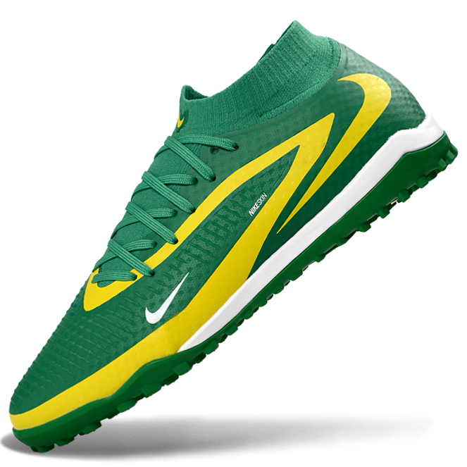 Phantom GX III Elite High-Top with Double-Layer Waterproof Fishwire Full Knit Grass Stud TF Soccer Shoes - Green/Yellow/White