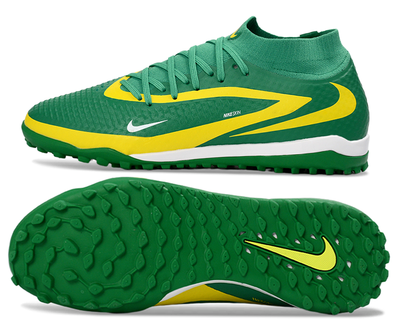 Phantom GX III Elite High-Top with Double-Layer Waterproof Fishwire Full Knit Grass Stud TF Soccer Shoes - Green/Yellow/White