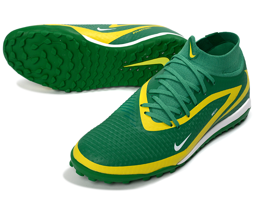 Phantom GX III Elite High-Top with Double-Layer Waterproof Fishwire Full Knit Grass Stud TF Soccer Shoes - Green/Yellow/White