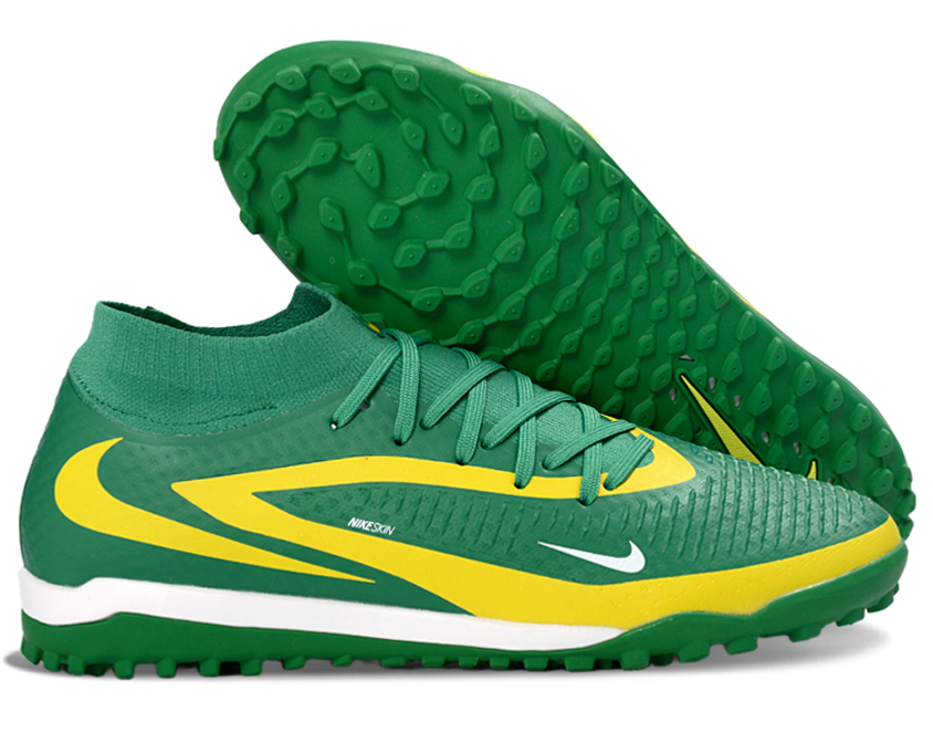 Phantom GX III Elite High-Top with Double-Layer Waterproof Fishwire Full Knit Grass Stud TF Soccer Shoes - Green/Yellow/White