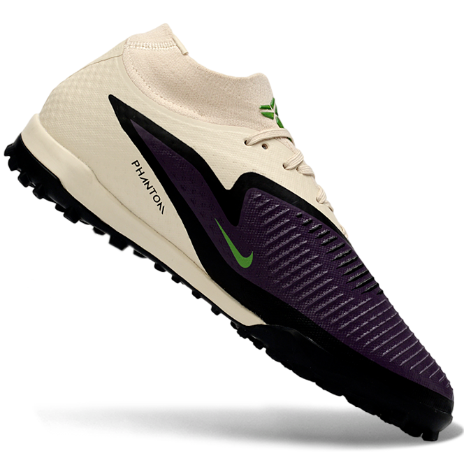 Phantom GX III Elite High-Top with Double-Layer Waterproof Fishwire Full Knit Grass Stud TF Soccer Shoes - Off White/Black/Green