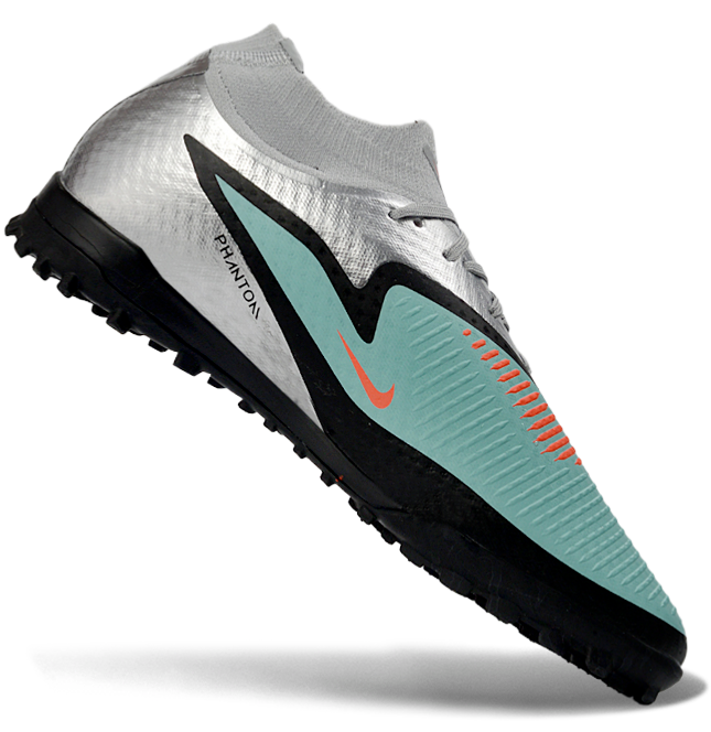 Phantom GX III Elite High-Top with Double-Layer Waterproof Fishwire Full Knit Grass Stud TF Soccer Shoes - Pistachio Frost/Hyper Orange/Black