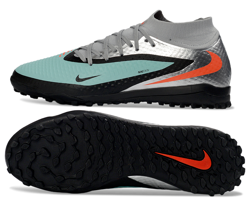 Phantom GX III Elite High-Top with Double-Layer Waterproof Fishwire Full Knit Grass Stud TF Soccer Shoes - Pistachio Frost/Hyper Orange/Black
