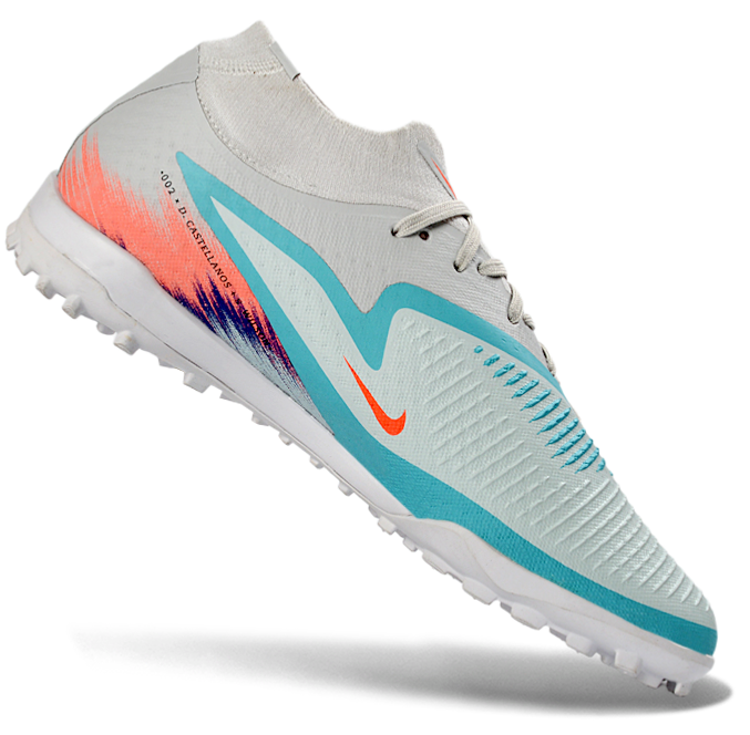 Phantom GX III Elite High-Top with Double-Layer Waterproof Fishwire Full Knit Grass Stud TF Soccer Shoes - White/Pistachio Frost/Hyper Orange