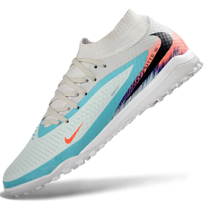 Phantom GX III Elite High-Top with Double-Layer Waterproof Fishwire Full Knit Grass Stud TF Soccer Shoes - White/Pistachio Frost/Hyper Orange
