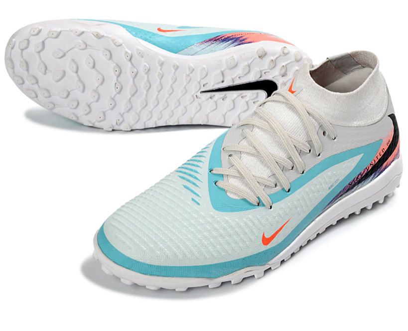 Phantom GX III Elite High-Top with Double-Layer Waterproof Fishwire Full Knit Grass Stud TF Soccer Shoes - White/Pistachio Frost/Hyper Orange