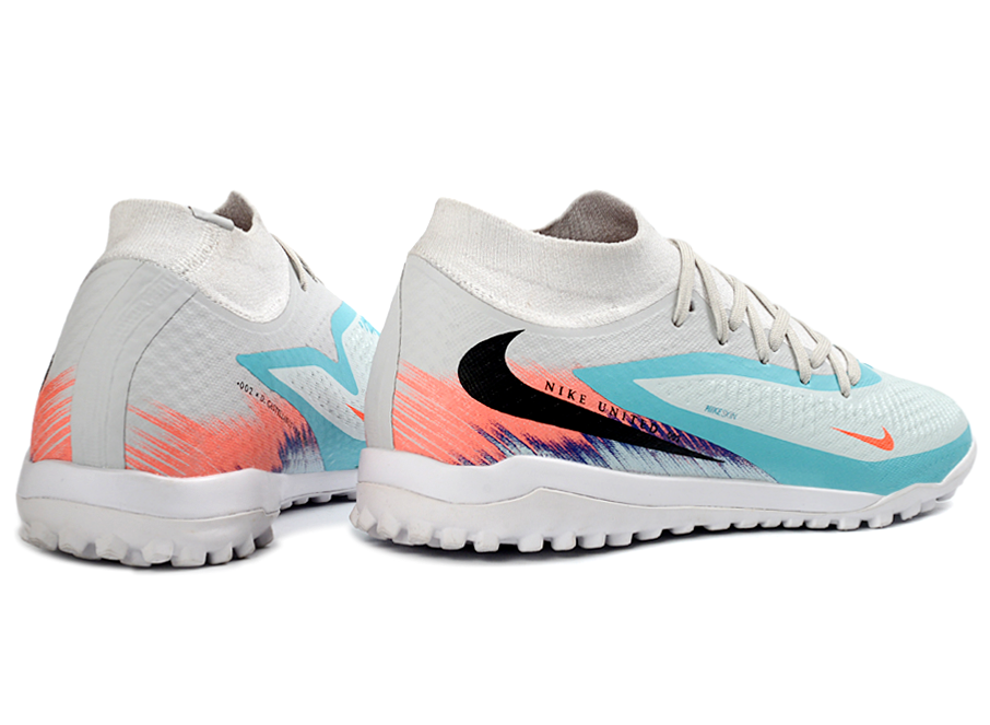 Phantom GX III Elite High-Top with Double-Layer Waterproof Fishwire Full Knit Grass Stud TF Soccer Shoes - White/Pistachio Frost/Hyper Orange
