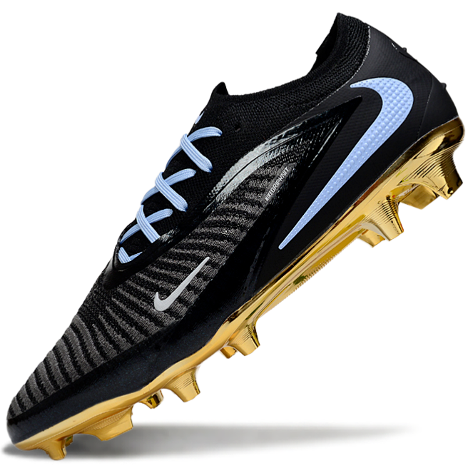 Phantom GX III Elite Low-Top with Double-Layer Waterproof Fish Silk Full Knit FG Soccer Shoes - Black/Gold/Light Blue
