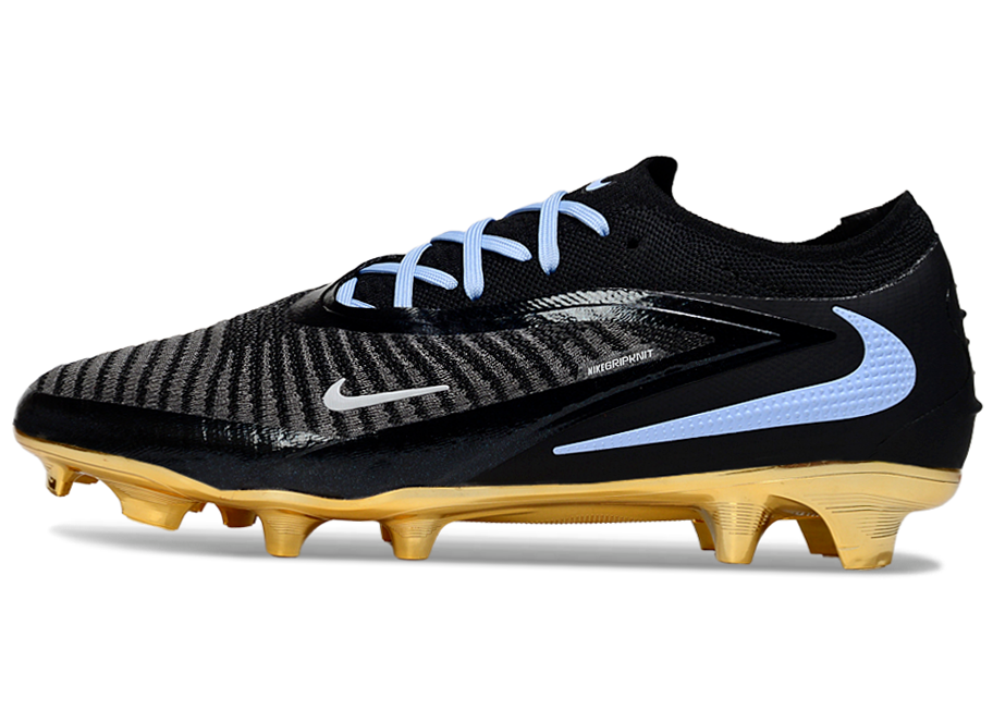 Phantom GX III Elite Low-Top with Double-Layer Waterproof Fish Silk Full Knit FG Soccer Shoes - Black/Gold/Light Blue