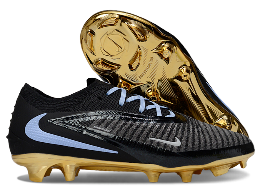 Phantom GX III Elite Low-Top with Double-Layer Waterproof Fish Silk Full Knit FG Soccer Shoes - Black/Gold/Light Blue