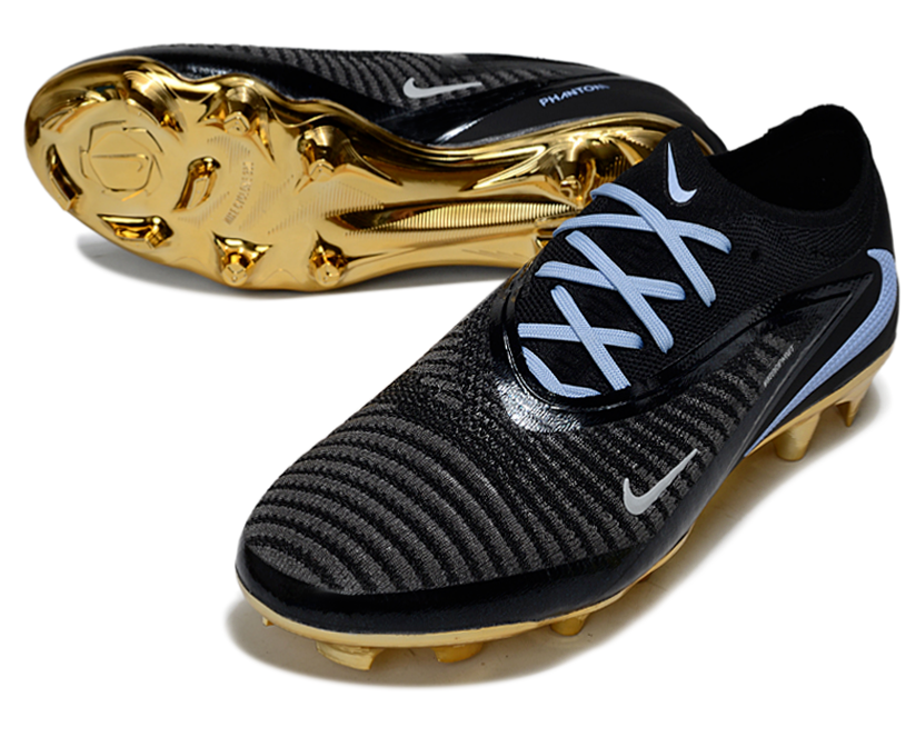 Phantom GX III Elite Low-Top with Double-Layer Waterproof Fish Silk Full Knit FG Soccer Shoes - Black/Gold/Light Blue
